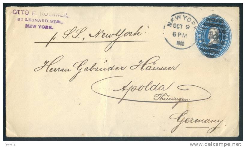 1900, 5cent U.S Cover, Sent Via S.S Newyork Steamship, Nice Item - ...-1900