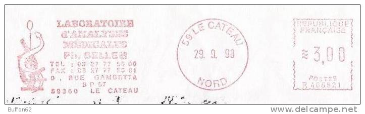 Le Cateau (59, Nord) - 1998 - Laboratoire D'analyses Médicales / Medical Laboratory. Caducée / Caduceus, Microscope. EMA - Pharmazie