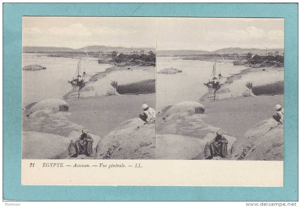 EGYPTE.  -  ASSOUAN  -  Vue  Générale      -  BELLE CARTE STEREO  ANIMEE - - Cartoline Stereoscopiche