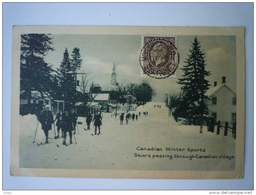 CANADA  :  Canadian Winter Sports  -  Skiers Passing Through Canadian Village - Autres & Non Classés