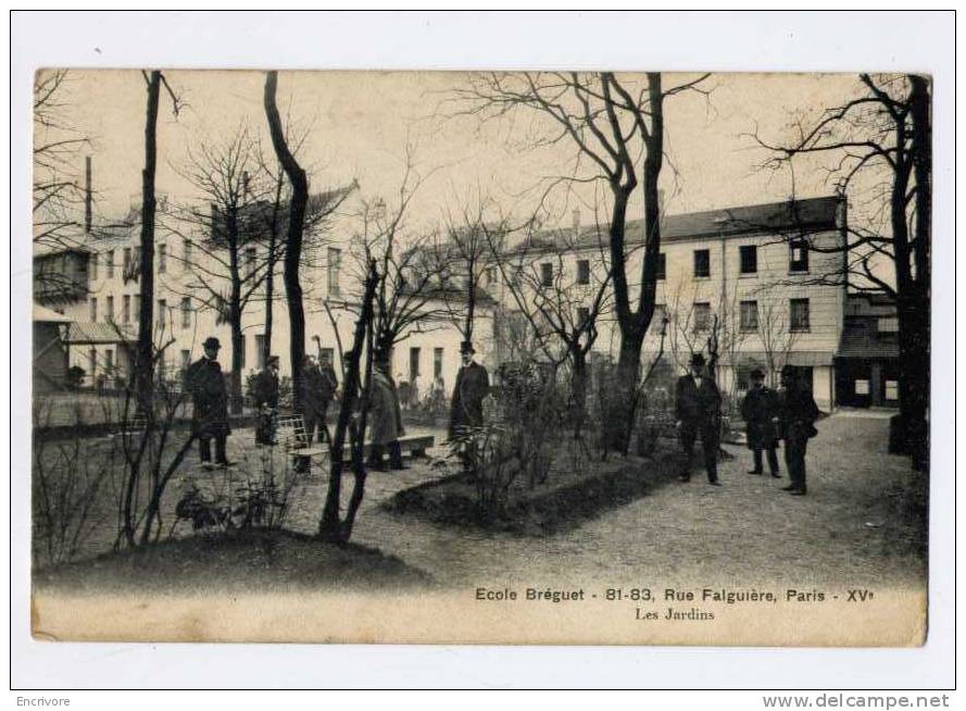 Cpa PARIS école BREGUET  Les Jardins Rue Falguiere BIEN ANIMEE - Onderwijs, Scholen En Universiteiten