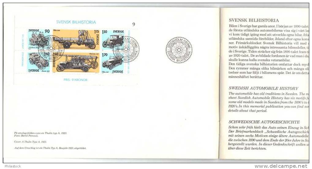 SUEDE 1980 Livret De Luxe FDC Sur L'histoire De L'automobile Suédoise Richement Illustré - FDC