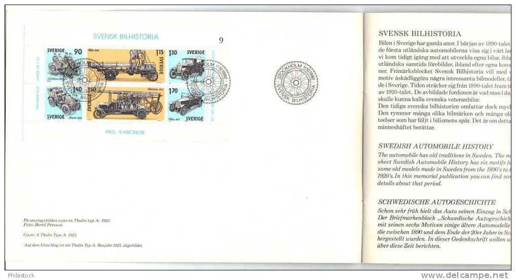 SUEDE 1980 Livret De Luxe FDC Sur L´histoire De L´automobile Suédoise Richement Illustré - FDC