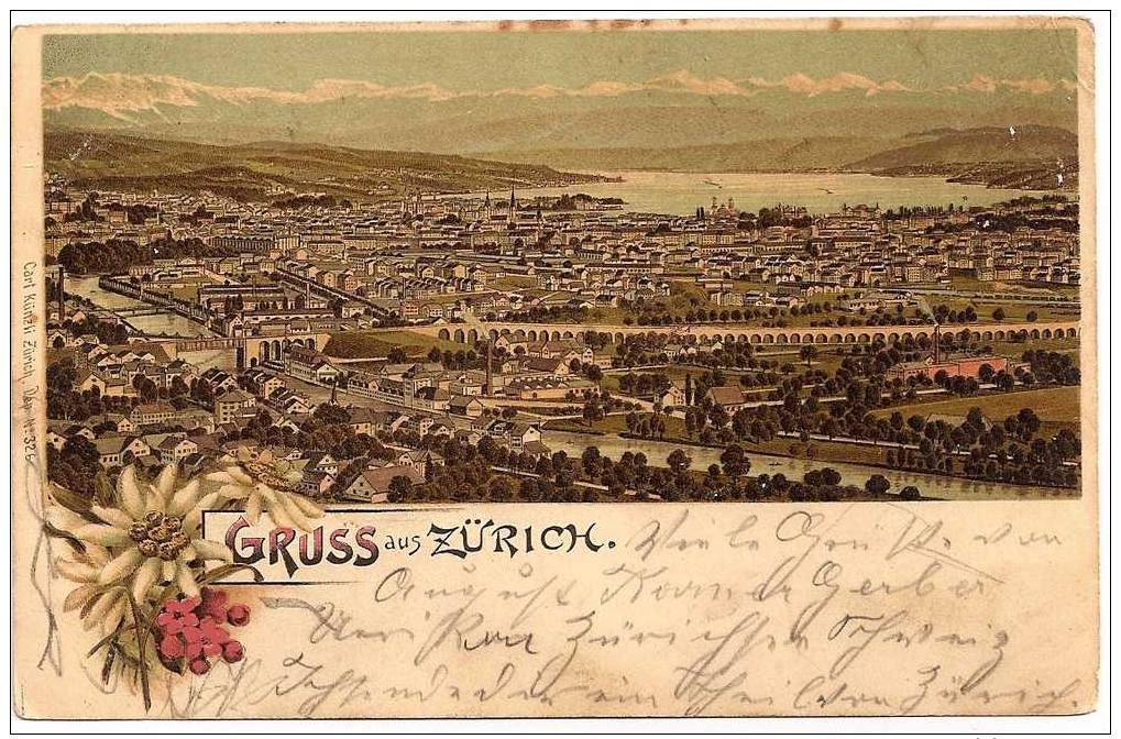 GRUSS Aus ZÜRICH - Edelweiss +++++++ De Uerikon à Volkermarkt, Autriche, 1899 +++++++ Carl Kunzli, Zürich, #326 ++++++++ - Sonstige & Ohne Zuordnung