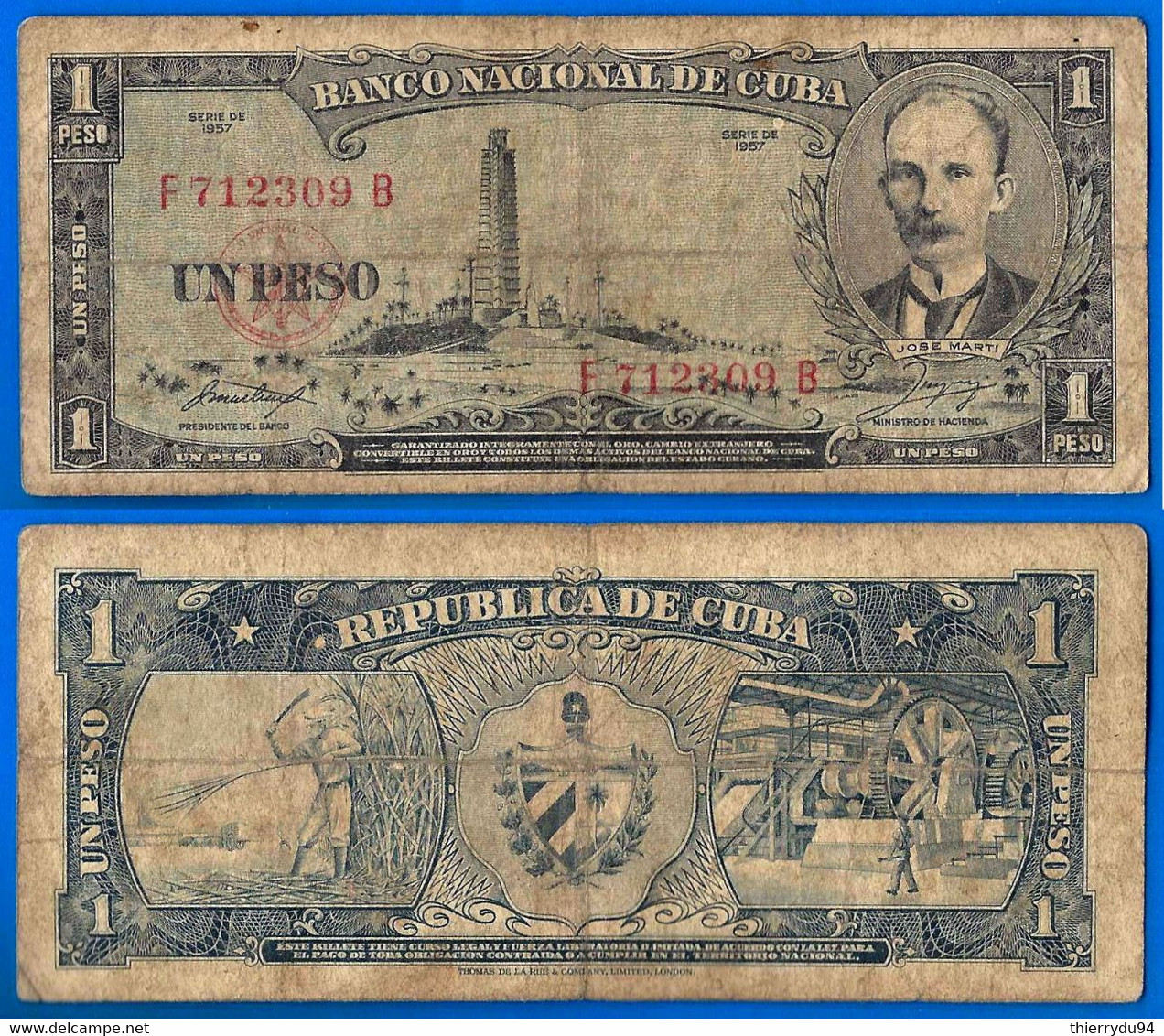 Cuba 1 Peso 1957 Que Prix + Port Pesos Marti Kuba Paypal Bitcoin OK - Cuba