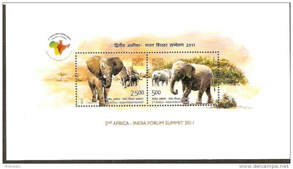 India 2011 2nd India - Africa Forum Summit Elephant Wild Life Animal M/s MNH Inde Indien # P2705 - Elefanten