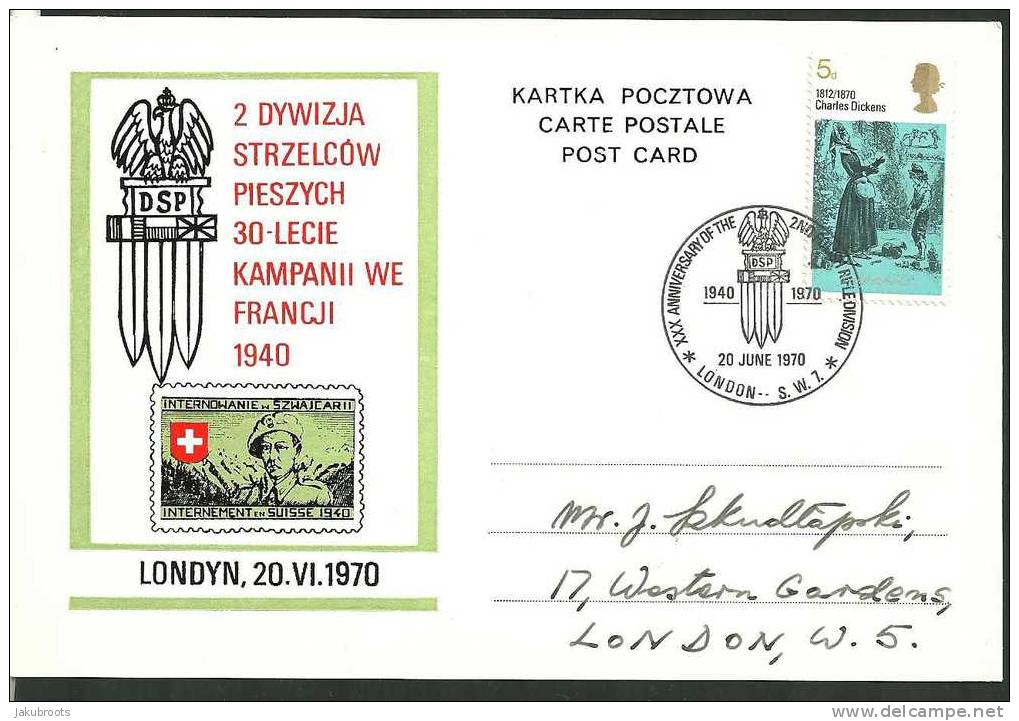 XXX- ANNIVERSARY OF THE  2nd. POLISH  RIFLE  DIVISION   INTERNED IN SWITZERLAND - Governo Di Londra (esilio)
