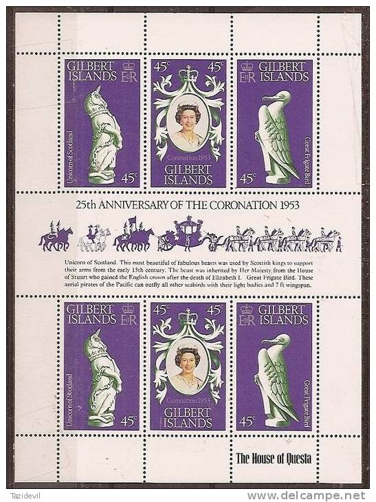 THE GILBERT ISLANDS - 1978 QE II Coronation Souvenir Sheet. Scott 312. MNH ** - Gilbert- En Ellice-eilanden (...-1979)