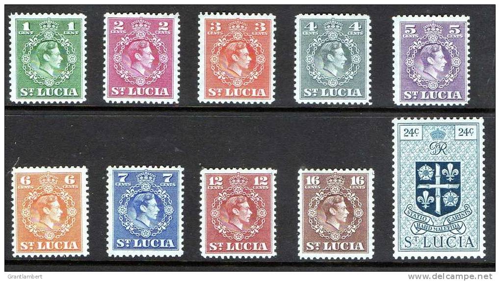 St. Lucia 1949 New Currency 1c-24c Set Of 10 MLH  SG 146-155 - St.Lucia (1979-...)