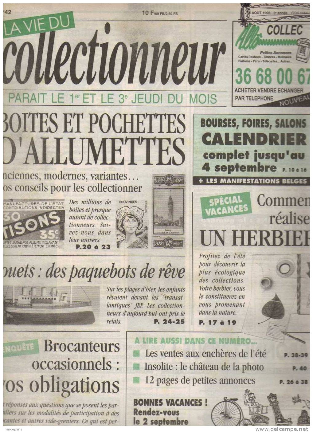 LA VIE DU COLLECTIONNEUR/ BOITES D'ALLUMETTES //PAQUEBOT // - Brocantes & Collections