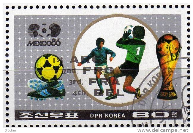 Gewinner Der Fussball WM 1986 Korea Block 213 Plus 221 O 4€ Aufdruck In Schwarz Overprint Soccer Bloc Sheet From Corea - Corée Du Nord