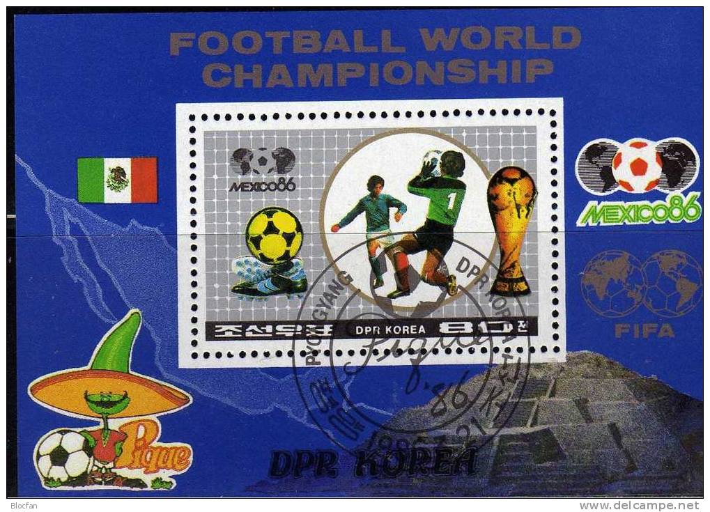 Gewinner Der Fussball WM 1986 Korea Block 213 Plus 221 O 4€ Aufdruck In Schwarz Overprint Soccer Bloc Sheet From Corea - Corée Du Nord