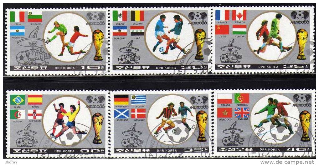 Teams Zur Fussball WM Mexiko 1986 Korea 2728/33 Plus Block 213 O 6€ Flaggen Der Nationen Bloc Sheet From Corea - Corée Du Nord