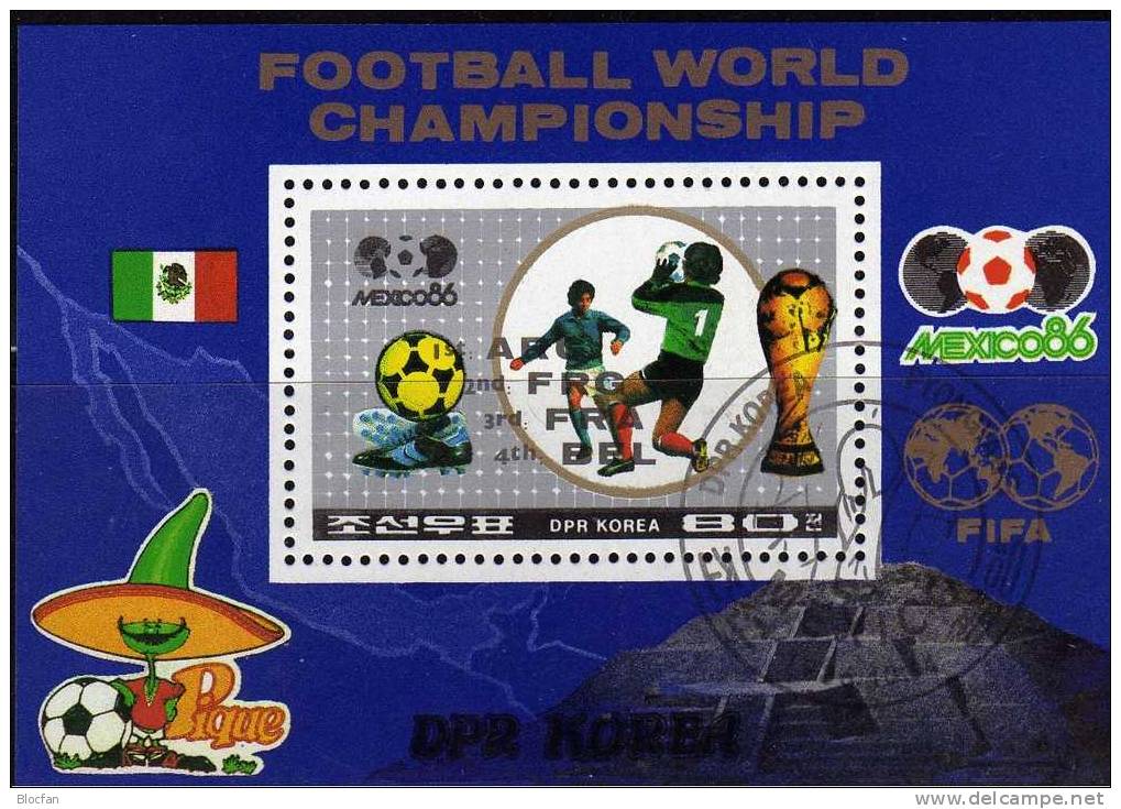 Teams Zur Fussball WM Mexiko 1986 Korea 2728/33 Plus Block 213 O 6€ Flaggen Der Nationen Bloc Sheet From Corea - Corée Du Nord