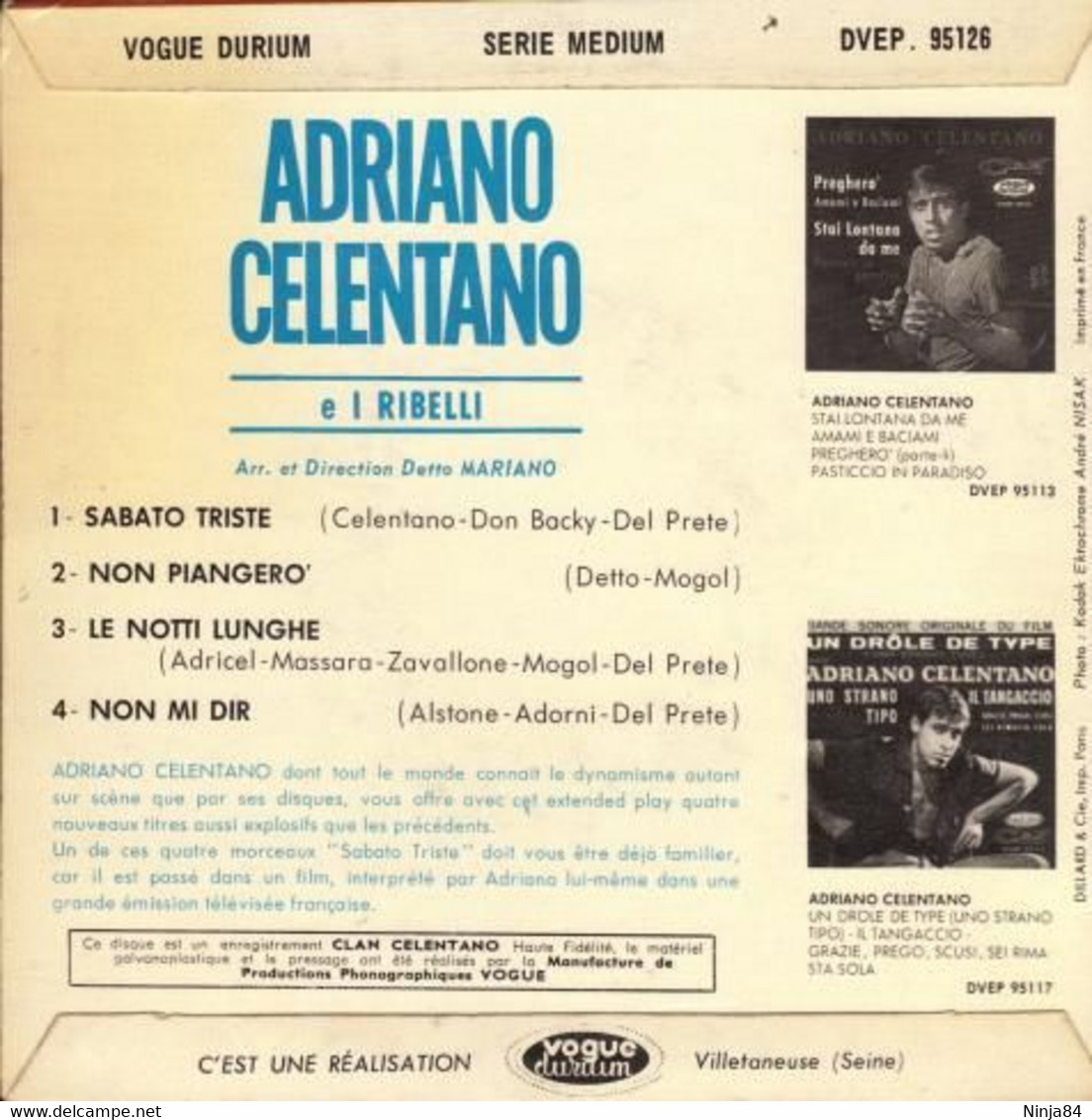 EP 45 RPM (7")  Adriano Celentano  "  Sabato Triste  " - Altri - Musica Italiana