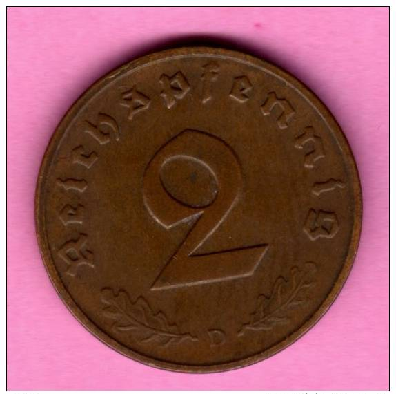 Tercer Reich / 3rd Reich / 3.Reich  **   2 Reichspfennig 1937 D **   KM#90  ALEMANIA GERMANY DEUTSCHLAND - 2 Reichspfennig