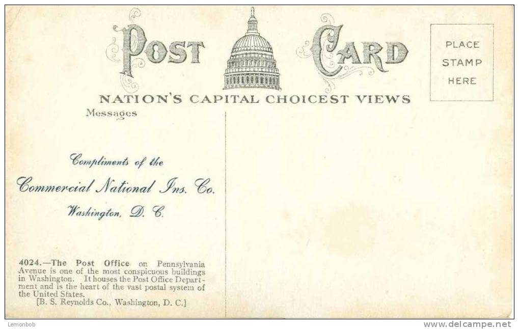 USA – United States – Post Office, Washington – Early 1900s Unused Postcard [P3573] - Washington DC