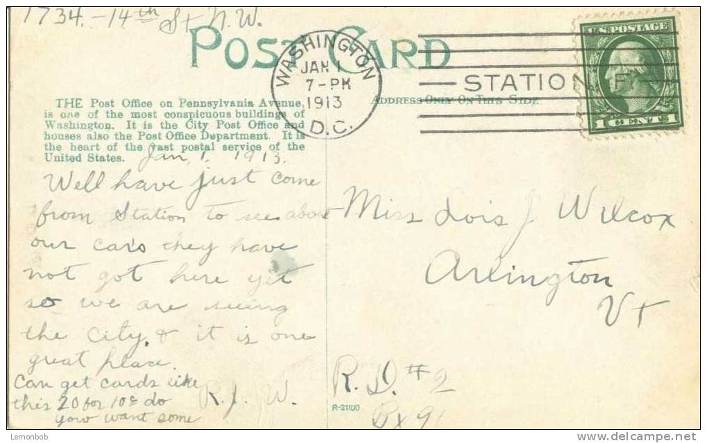 USA – United States – Post Office, Washington, D.C. 1913 Used Postcard [P3575] - Washington DC