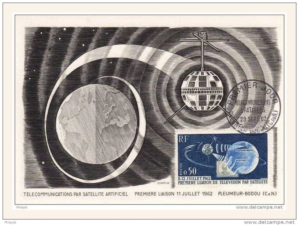 &#9989; " 1ère LIAISON DE TELEVISION PAR SATELITTE " Sur Carte Maximum De 1962 N° YT 1361 En Parfait état. CM - Europa