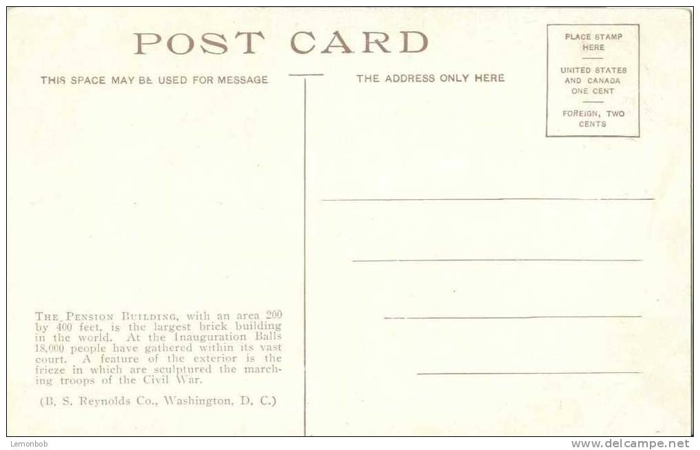 USA – United States – Pension Office, Washington D.C. Early 1900s Unused Postcard [P3591] - Washington DC