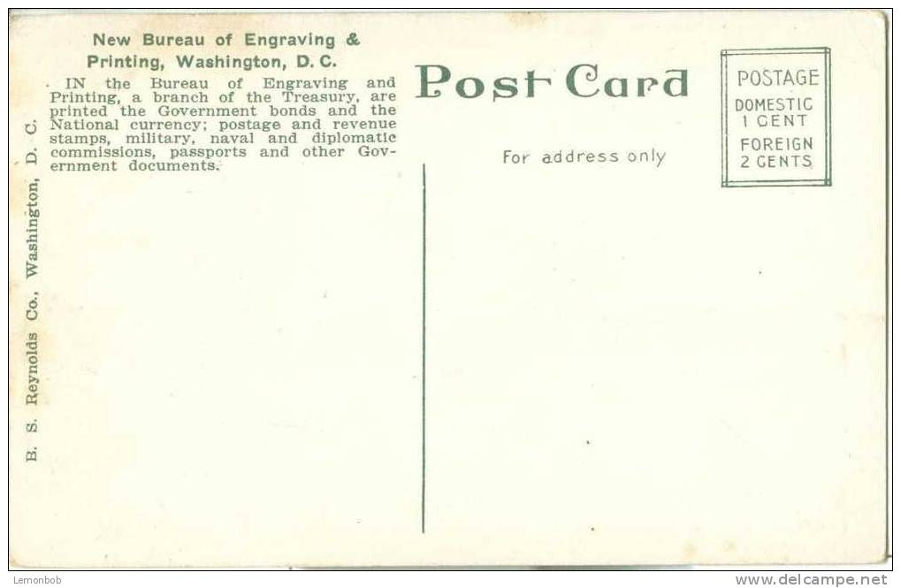 USA – United States – New Bureau Of Engraving & Printing, Washington D.C. Early 1900s Unused Postcard [P3592] - Washington DC
