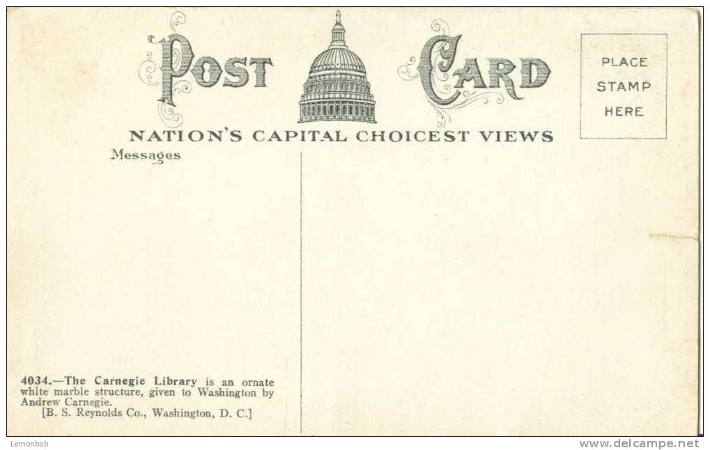 USA – United States – Carnegie Library, Washington  Early 1900s Unused Postcard [P3594] - Washington DC
