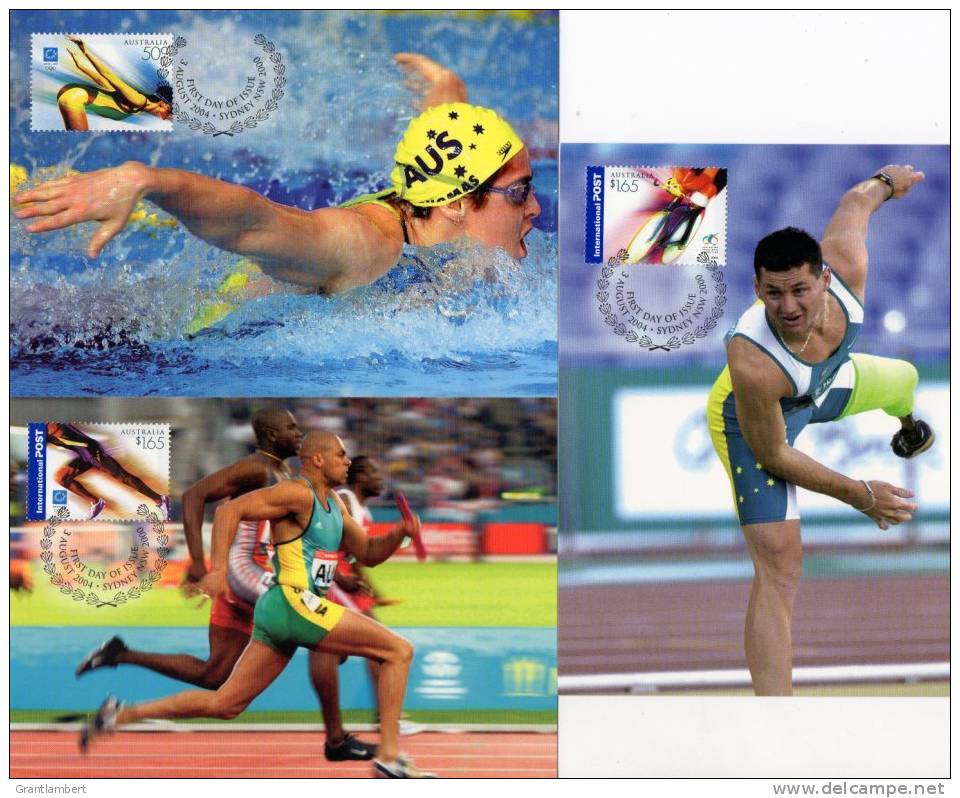 Australia 2004 Athens Olympic Games - Set Of 3 Maxicards, Johnson, Running - Thomas, Swimming - Elgin, Paralympics - Sommer 2004: Athen