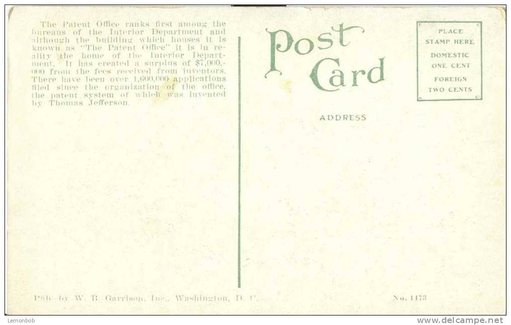 USA – United States – U.S Patent Office, Washington D.C Early 1900s Unused Postcard [P3601] - Washington DC