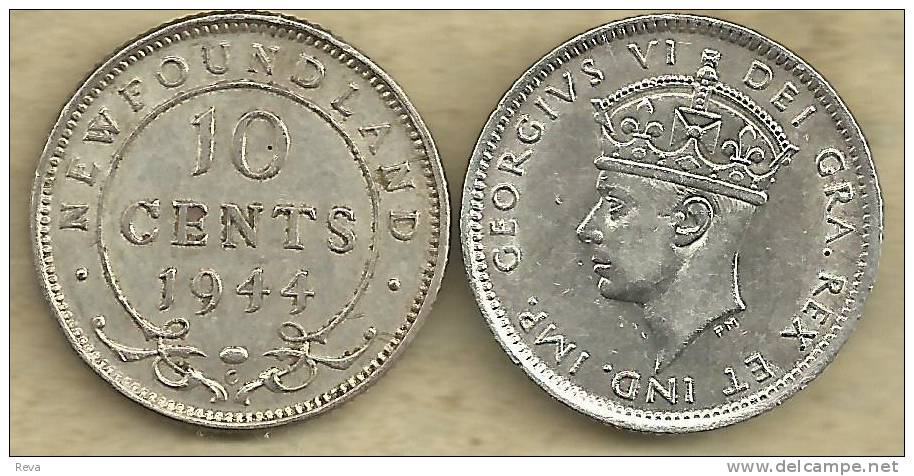 CANADA NEWFOUNDLAND 10 CENTS INSCRIPTIONS FRONT KGVI HEAD BACK 1944 VF AG SILVER KM20 READ DESCRIPTION CAREFULLY!!! - Canada