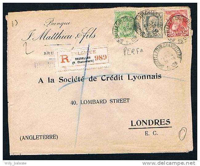 Belgique Lettre 1909 Lettre Recomm Affr N°74 + 78 + 83 Perforés "JMF" De Bruxelles ( R Chancellerie ) Pour Londres - Autres & Non Classés