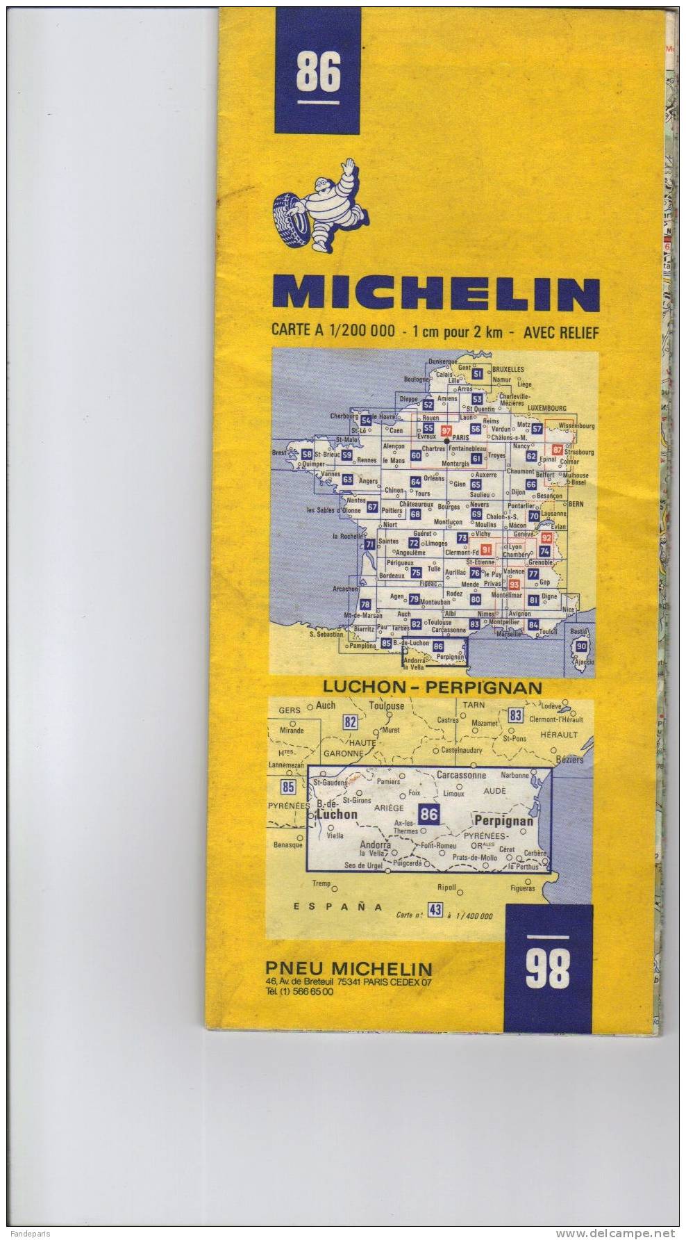 CARTES ROUTIERES  //   LUCHON  -  PERPIGNAN   /  MICHELIN    / N° 86 - Callejero