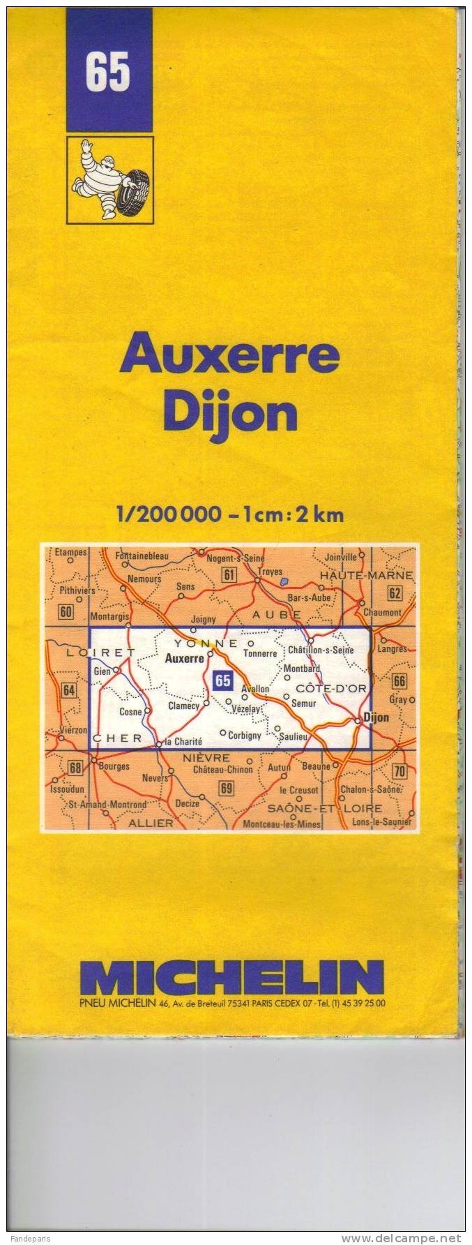 CARTES ROUTIERES  // FRANCE  //   AUXERRE  - DIJON   / MICHELIN  / N° 65 - Carte Stradali