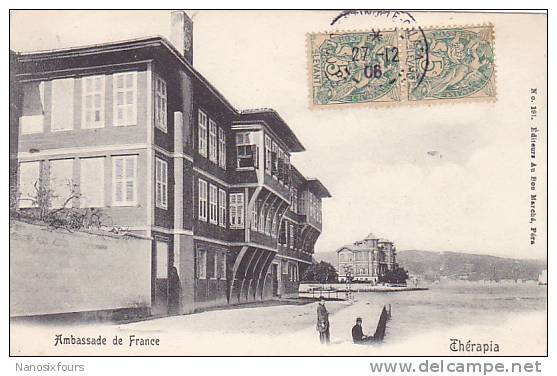 TURQUIE.  CONSTANTINOPLE..THERAPIA AMBASSADE DE FRANCE. CPAA AN 1906. TIMBRE DU LEVANT - Turkey