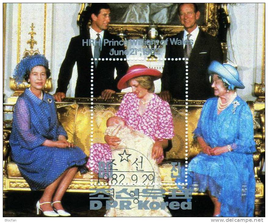 Prince William, Lady Diana Und Königin Elisabeth 1982 Korea 2281 Plus Block 126 O 11€ Bloc Sheet From Corea - Muttertag