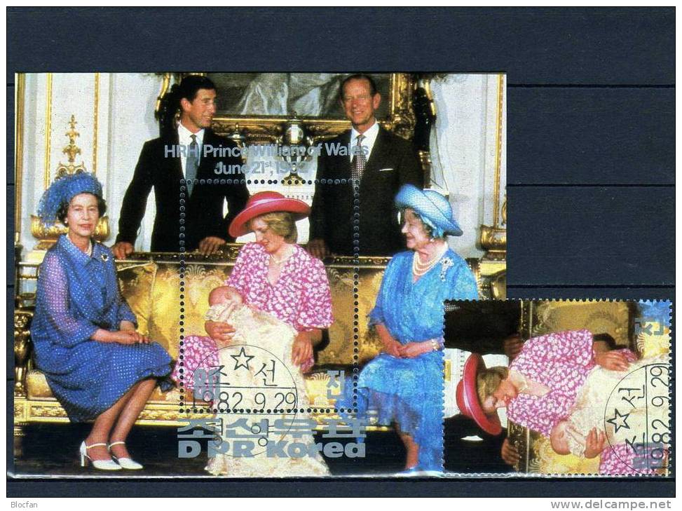 Prince William, Lady Diana Und Königin Elisabeth 1982 Korea 2281 Plus Block 126 O 11€ Bloc Sheet From Corea - Fête Des Mères