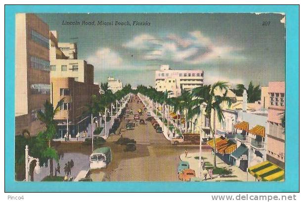 USA LINCOLN ROAD MIAMI BEACH FLORIDA CARTOLINA FORMATO PICCOLO VIAGGIATA NEL 1951 - Miami Beach