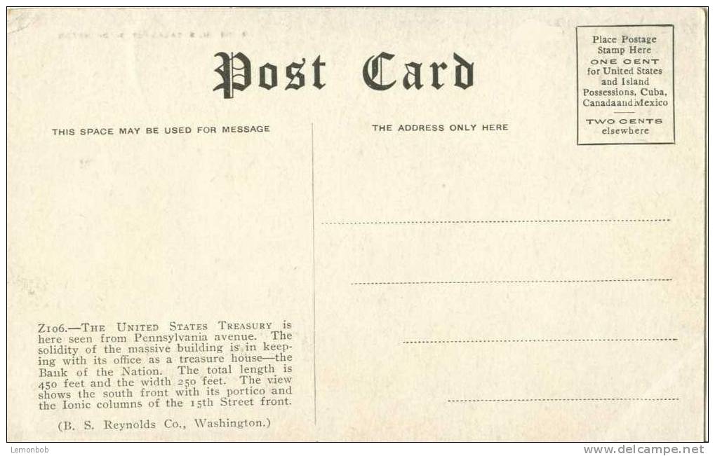USA – United States – U.S. Treasury, Washington Early 1900s Unused Postcard [P3622] - Washington DC