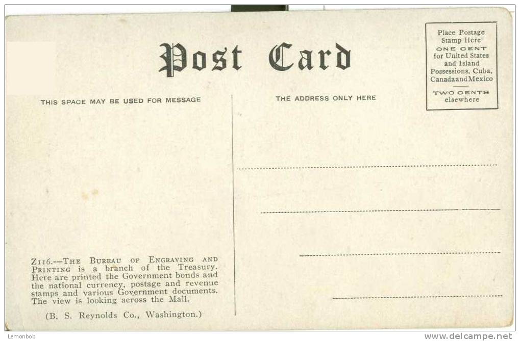 USA – United States – Bureau Of Engraving And Printing, Washington Early 1900s Unused Postcard [P3632] - Washington DC