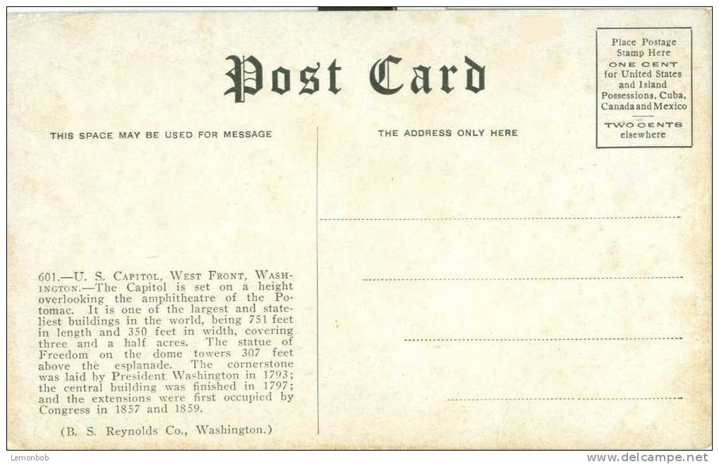 USA – United States –  Capitol, West Front, Washington D.C. Unused Postcard [P3635] - Washington DC