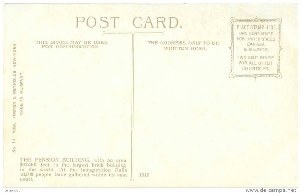 USA – United States – Pension Office, Washington, D.C. Early 1900s Unused Postcard [P3643] - Washington DC