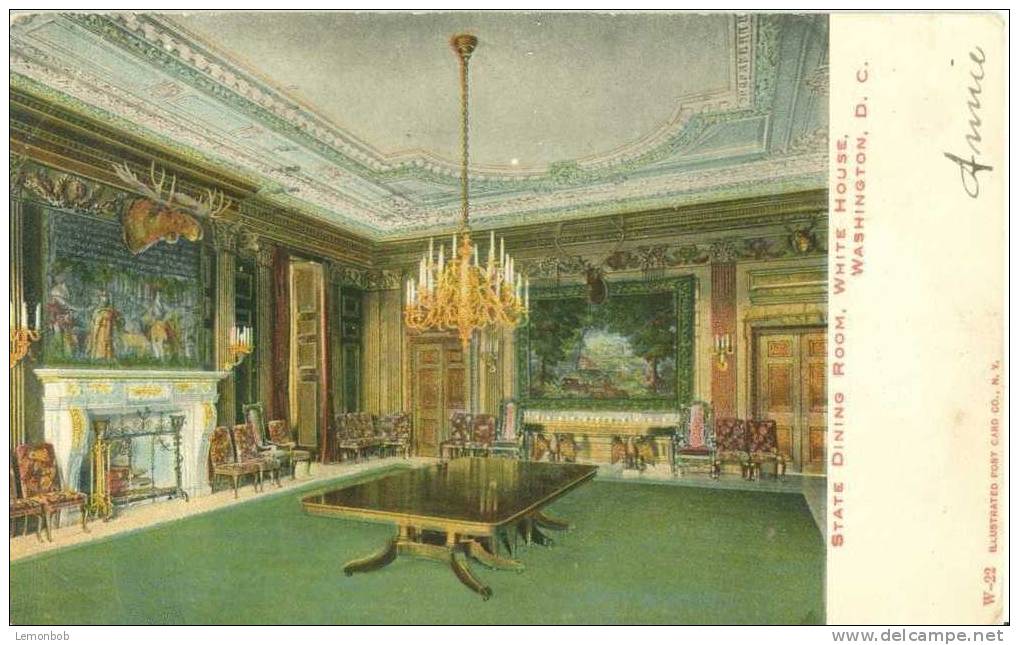 USA – United States – State Dining Room, White House, Washington D.C. 1908 Used Postcard [P3647] - Washington DC