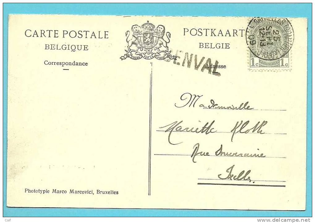 81 Op Kaart "Genval" Met Stempel BRUXELLES, Met Naamstempel (Griffe) GENVAL - Linear Postmarks