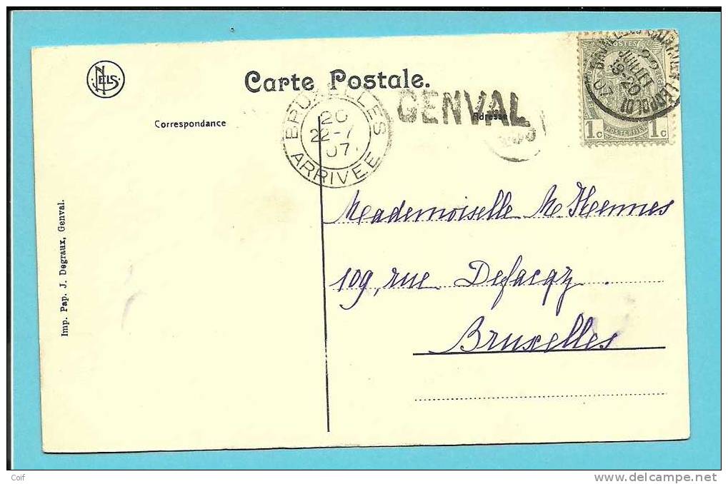 53 Op Kaart "Genval-les-Eaux" Met Stempel BRUXELLES, Met Naamstempel (Griffe) GENVAL - Linear Postmarks