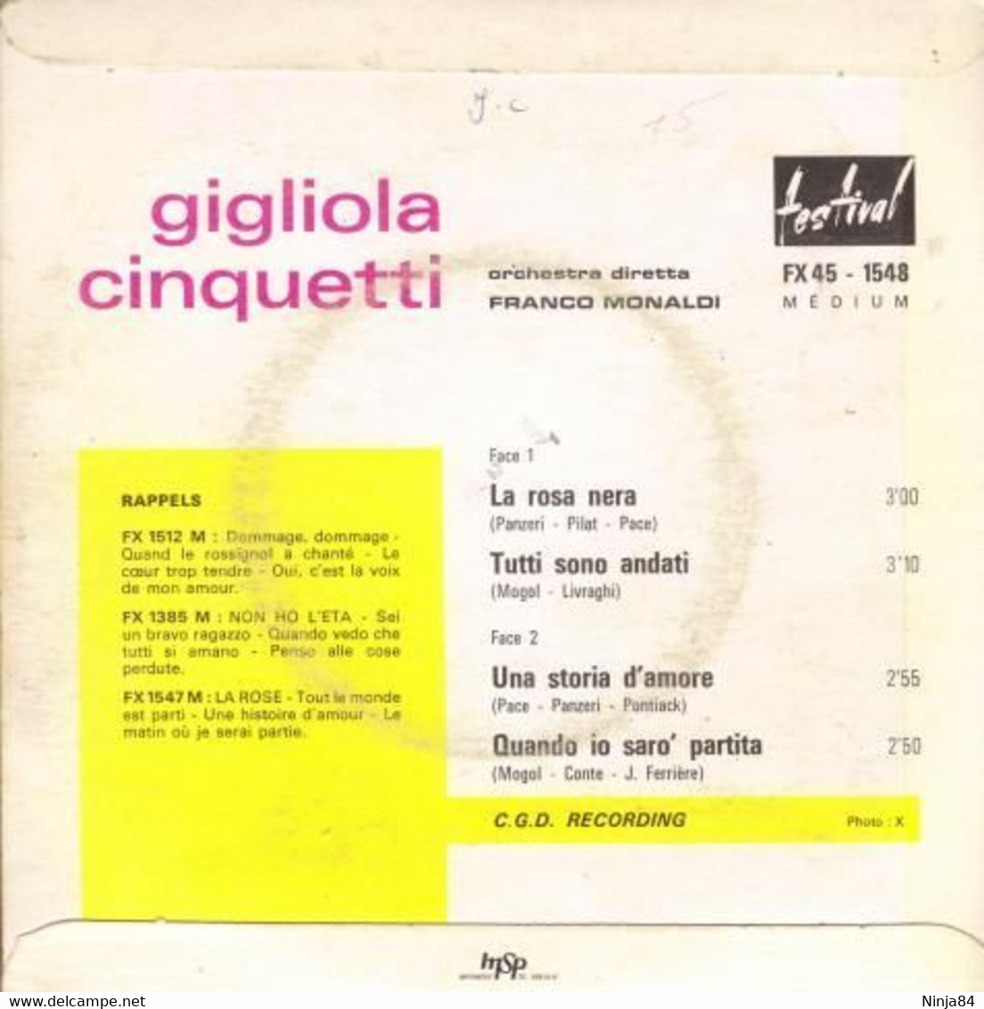 EP 45 RPM (7")  Gigliola Cinquetti  "  La Rosa Nera  " - Sonstige - Italienische Musik