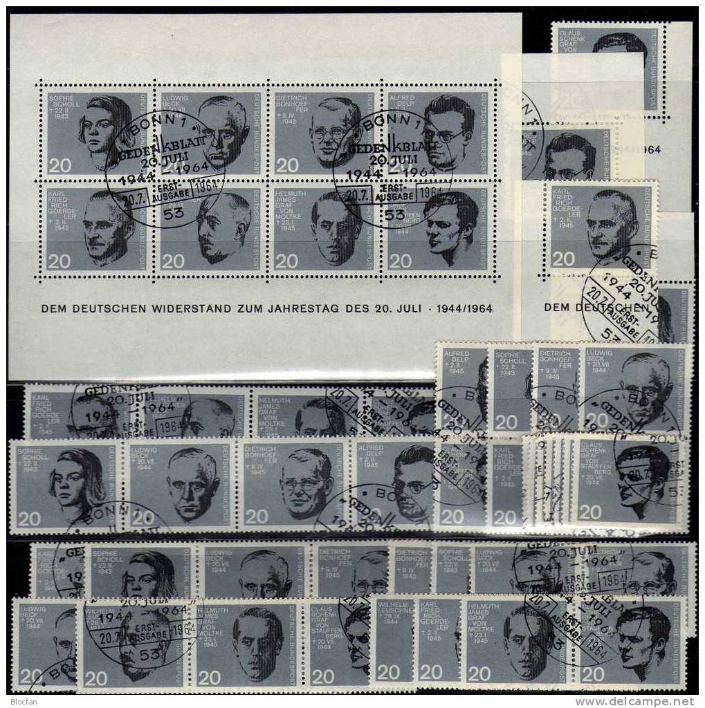 Zusammendrucke Attentat Hitler 1944 BRD 431/8, 4xER, 16xZD Plus Block 3 O 124€ Se-tenant 1964 Sheet From Germany - Plaatfouten En Curiosa