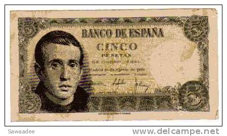 BILLET ESPAGNE - REGENCE DE FRANCO - P.140 - 16/08/51 -  JAIME BALMES - 5 PESETAS - 5 Pesetas