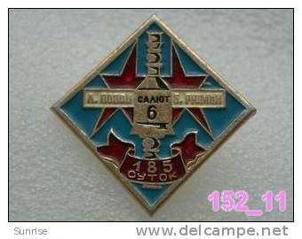 SPACE: Cosmonauts L. Popov And V. Rumin 185 Days In Space / Old Soviet Badge USSR_152_sp7545 - Espace