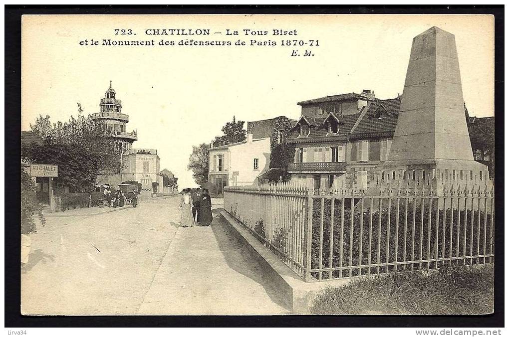 CPA  ANCIENNE- FRANCE- CHATILLON (92)- LA TOUR BIRET ET LE MONUMENT DES DÉFENSEURS DE PARIS 1870-71- GROS PLAN ANIMÉ - Châtillon