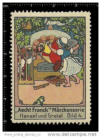 Old Original German Poster Stamp (cinderella,reklamemarke)  Aecht Franck,Coffee,Hansel And Gretel,Fairy Tales,frogs,owls - Märchen, Sagen & Legenden