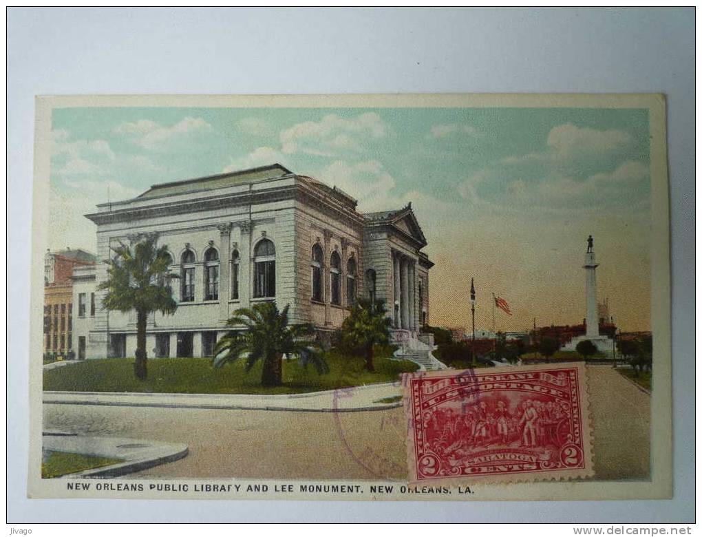NEW  ORLEANS  (Louisiana)  :  New Orleans Public Library And LEE  Monument  -  Carte Couleur - New Orleans